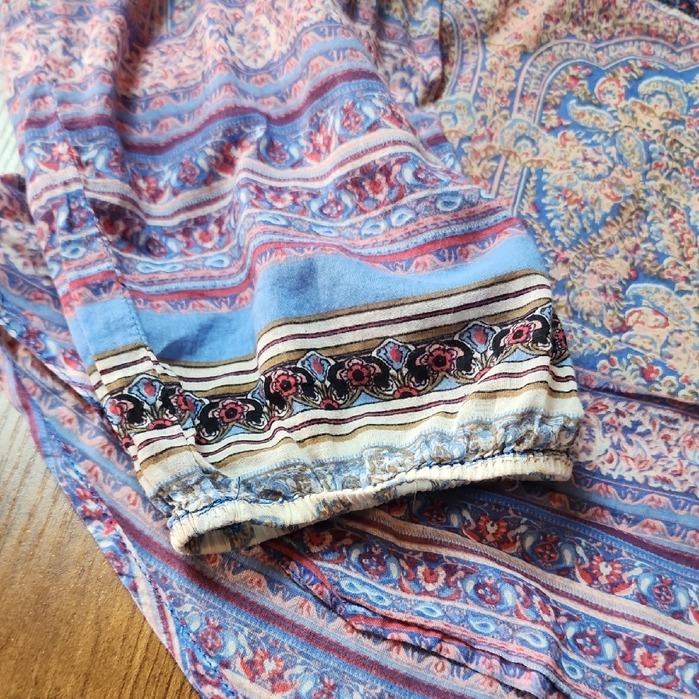 SUNDANCE | Multicolor Paisley Boho Semi-Sheer Cotton Floral Button Blouse | L - Picture 10 of 13